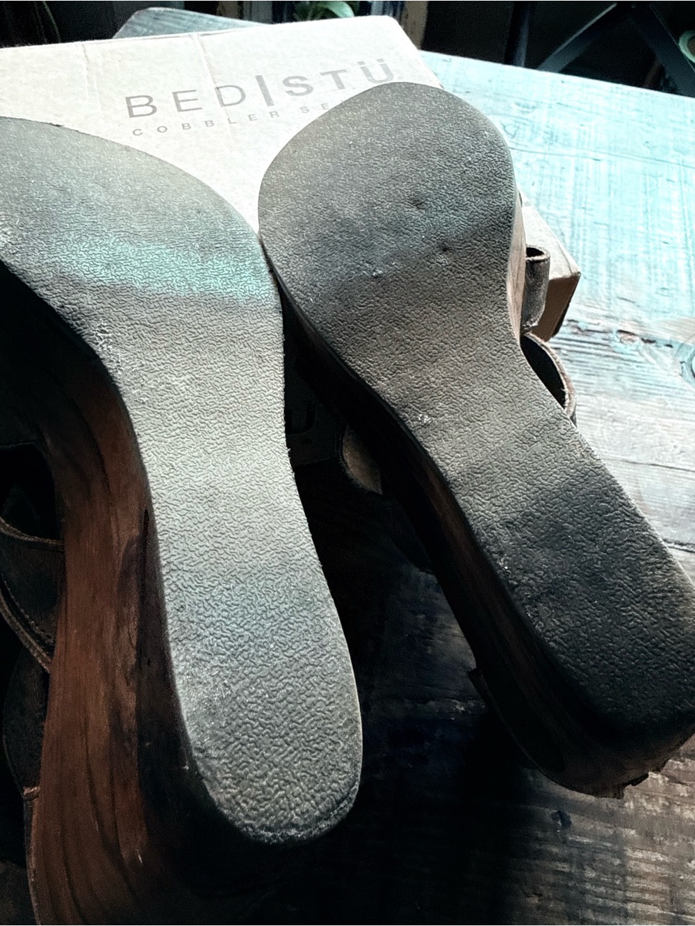 Bed Stu Distressed Brown Multi-Strap Wedge Sandals - Picture 6 of 6